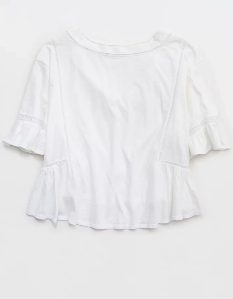 Aerie Flowy Cropped Notch Neck T-Shirt