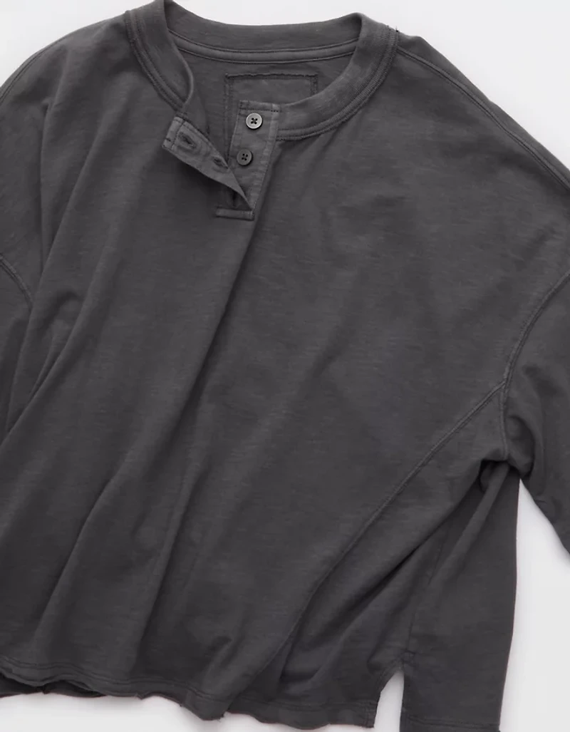 Aerie Remix Henley Cropped T-Shirt