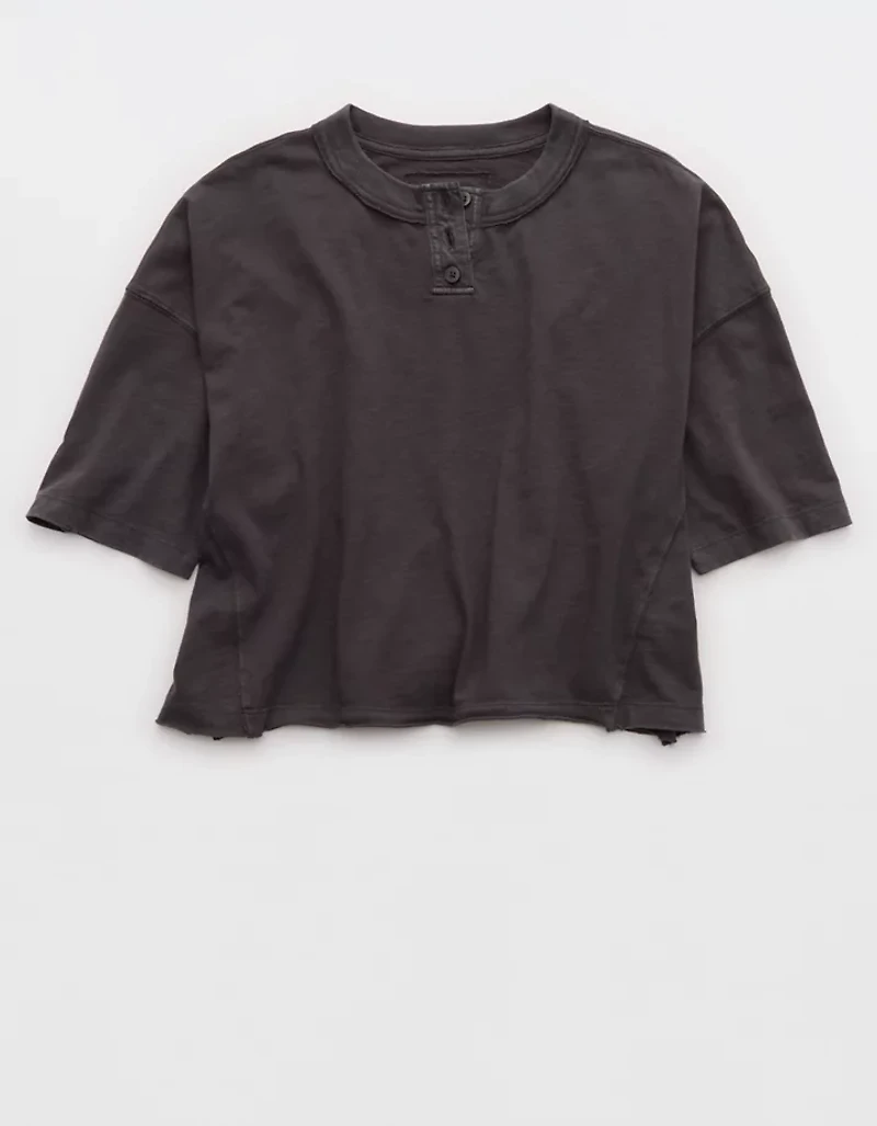 Aerie Remix Henley Cropped T-Shirt