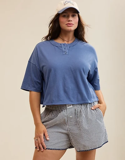 Aerie Remix Henley Cropped T-Shirt