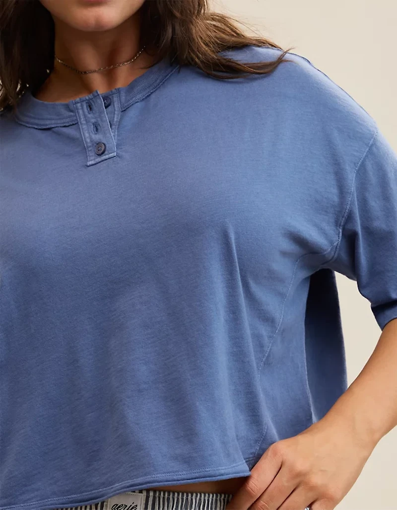 Aerie Remix Henley Cropped T-Shirt