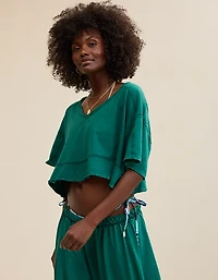 Aerie Happiest Cropped V Neck T-Shirt