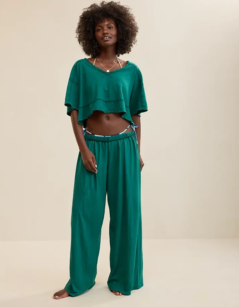 Aerie Happiest Cropped V Neck T-Shirt