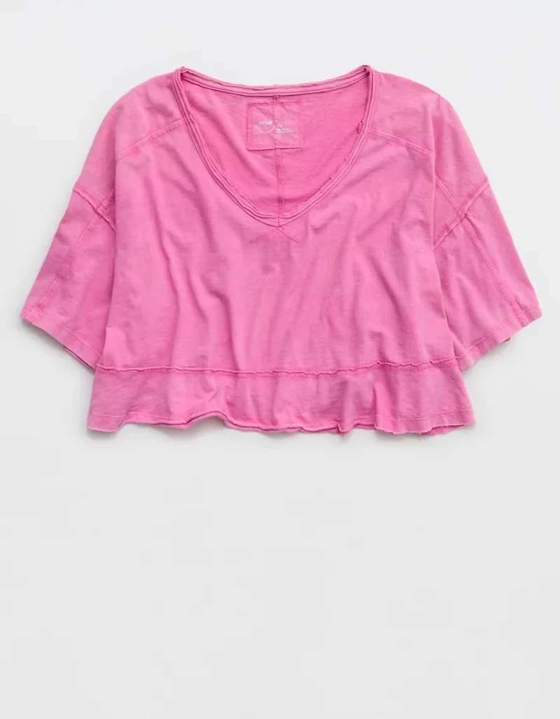 Aerie Happiest Cropped V Neck T-Shirt