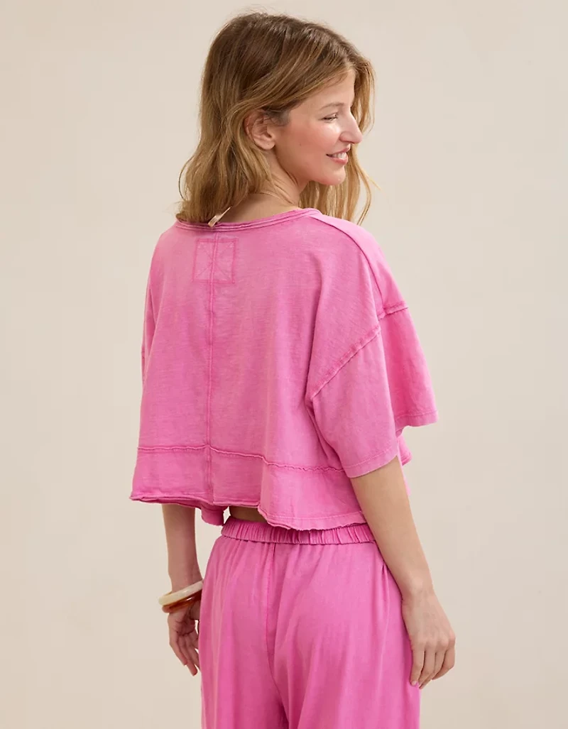 Aerie Happiest Cropped V Neck T-Shirt