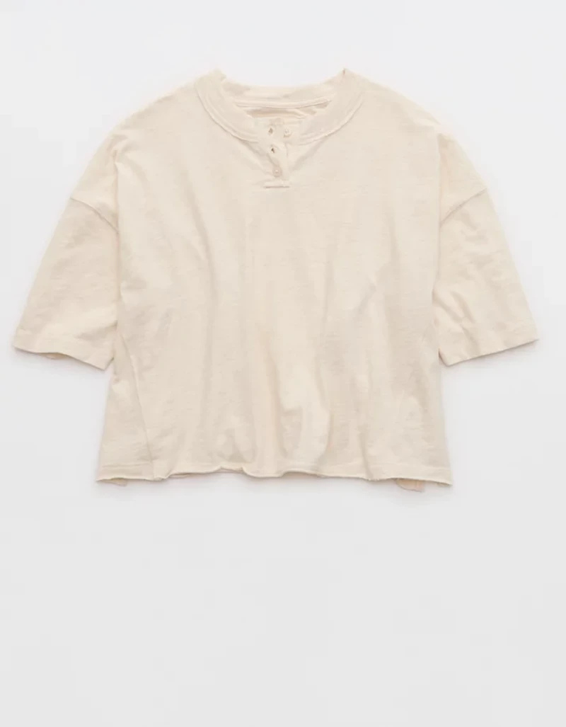 Aerie Remix Henley Cropped T-Shirt