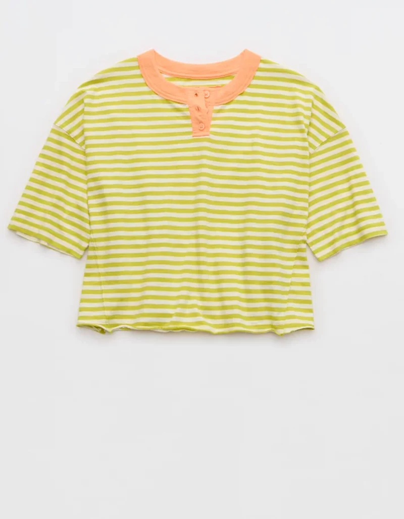Aerie Remix Henley Cropped T-Shirt