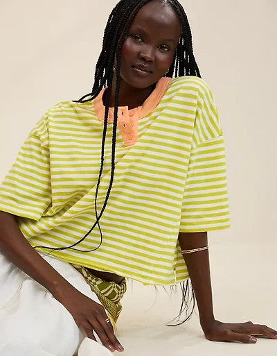 Aerie Remix Henley Cropped T-Shirt