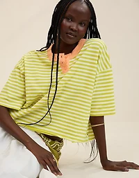Aerie Remix Henley Cropped T-Shirt