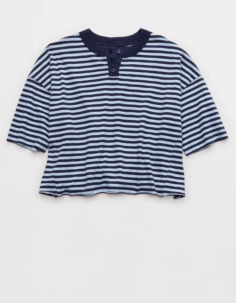 Aerie Remix Henley Cropped T-Shirt
