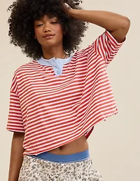 Aerie Remix Henley Cropped T-Shirt