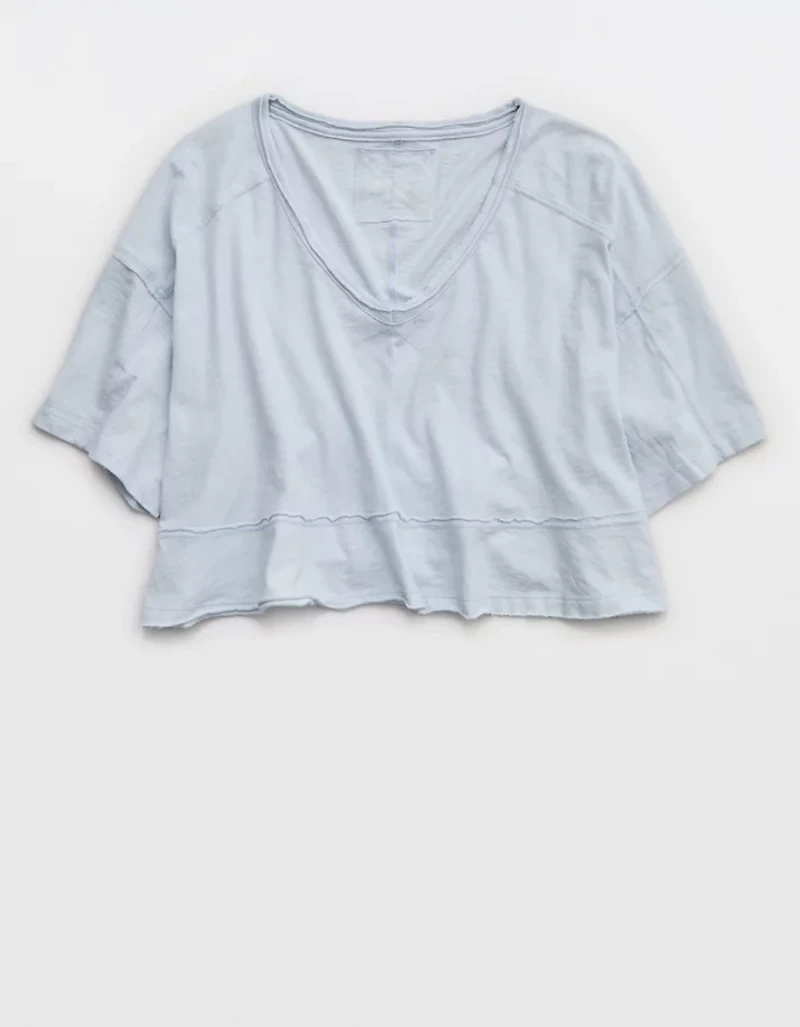 Aerie Happiest Cropped V Neck T-Shirt