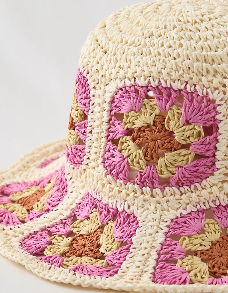 Aerie Geo Flower Straw Hat