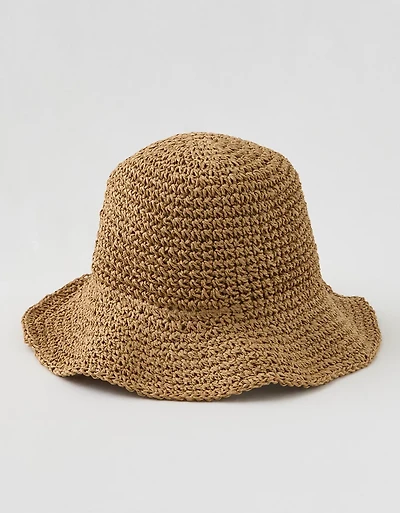Aerie Folded Brim Straw Bucket Hat