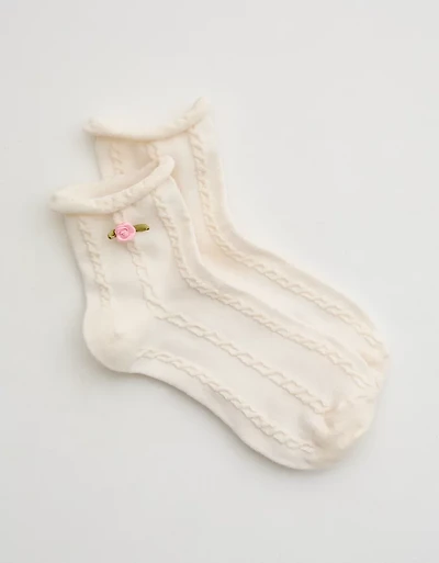 Aerie 3D Rosette Quarter Socks