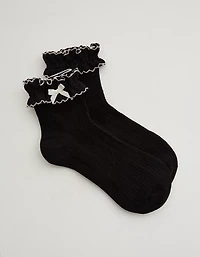 Aerie Double Ruffle Bow Quarter Socks