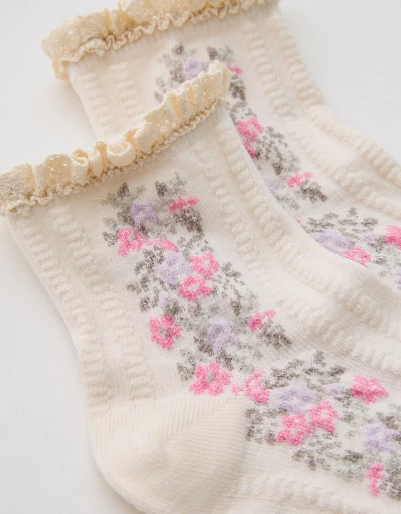Aerie Ruffle Floral Quarter Socks