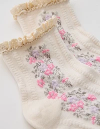 Aerie Ruffle Floral Quarter Socks