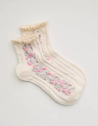 Aerie Ruffle Floral Quarter Socks