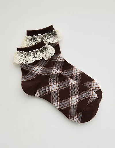 Aerie Delicate Lace Trim Quarter Socks
