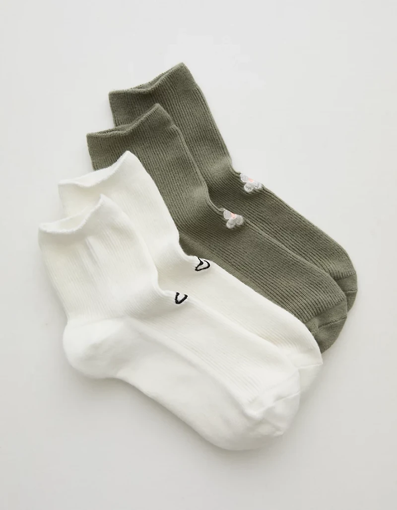 Aerie Icon Embriodered Quarter Socks