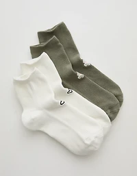 Aerie Icon Embriodered Quarter Socks