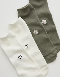 Aerie Icon Embriodered Quarter Socks