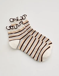 Aerie Scalloped Striped Cotton Quarter Socks