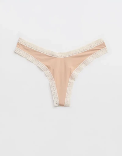 SMOOTHEZ Microfiber Lace Thong Underwear