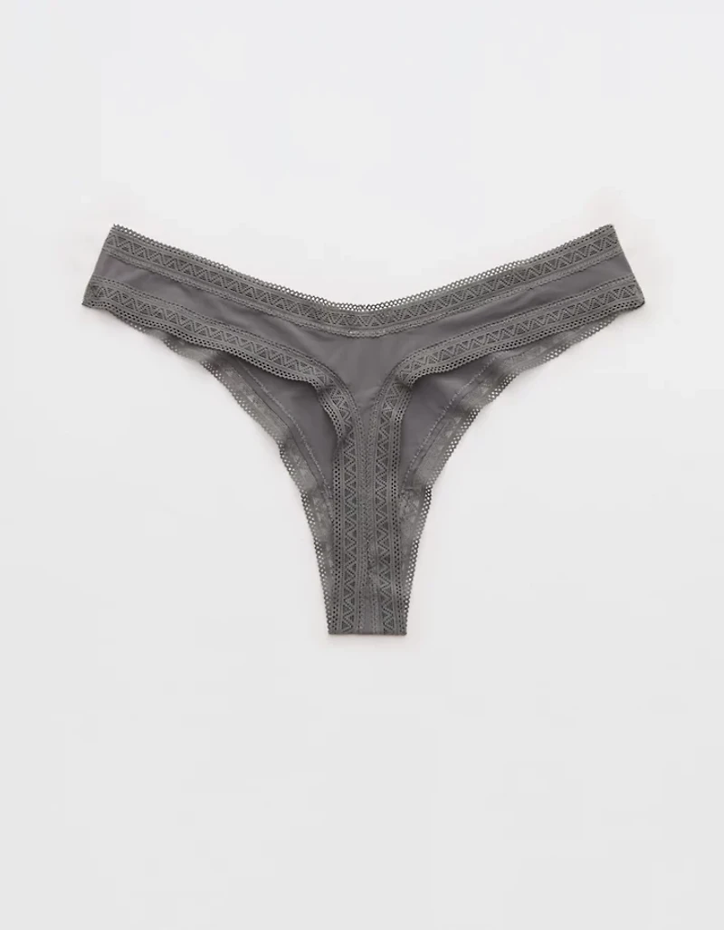 SMOOTHEZ Microfiber Lace Thong Underwear