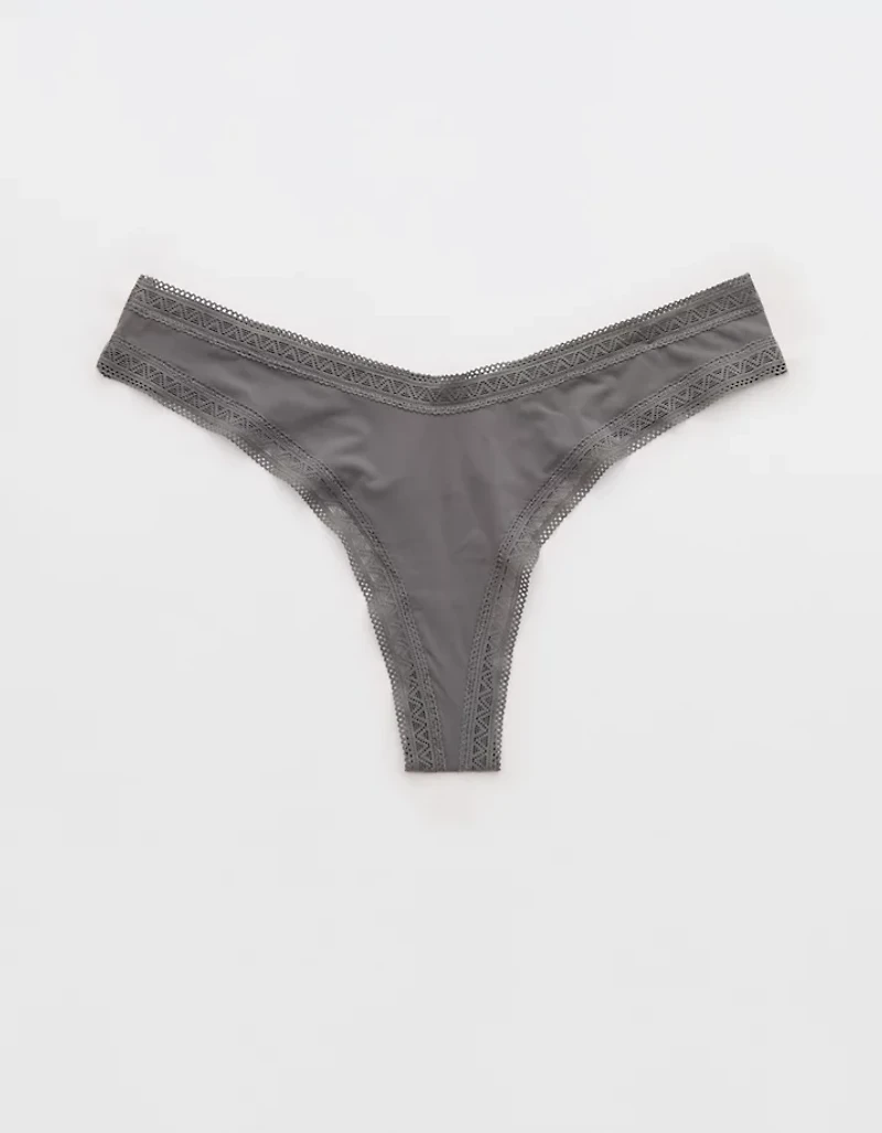 SMOOTHEZ Microfiber Lace Thong Underwear