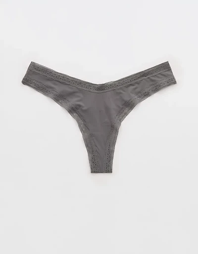 SMOOTHEZ Microfiber Lace Thong Underwear