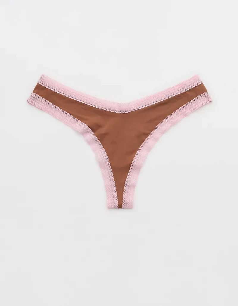 SMOOTHEZ Microfiber Lace Thong Underwear