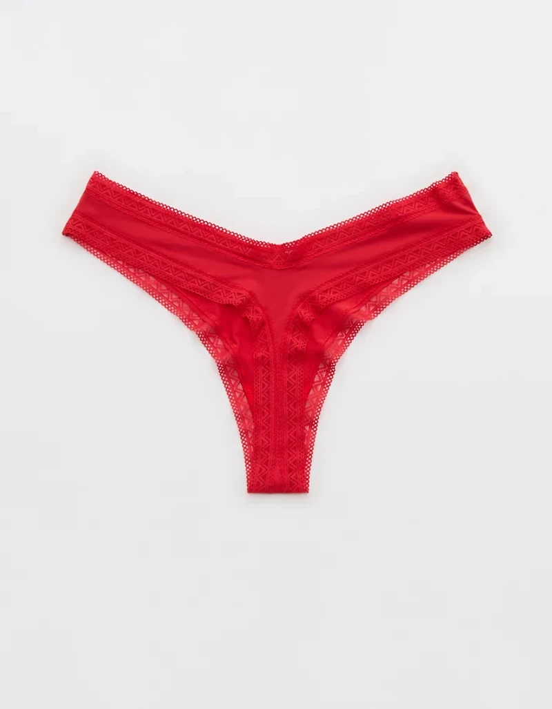 SMOOTHEZ Microfiber Lace Thong Underwear