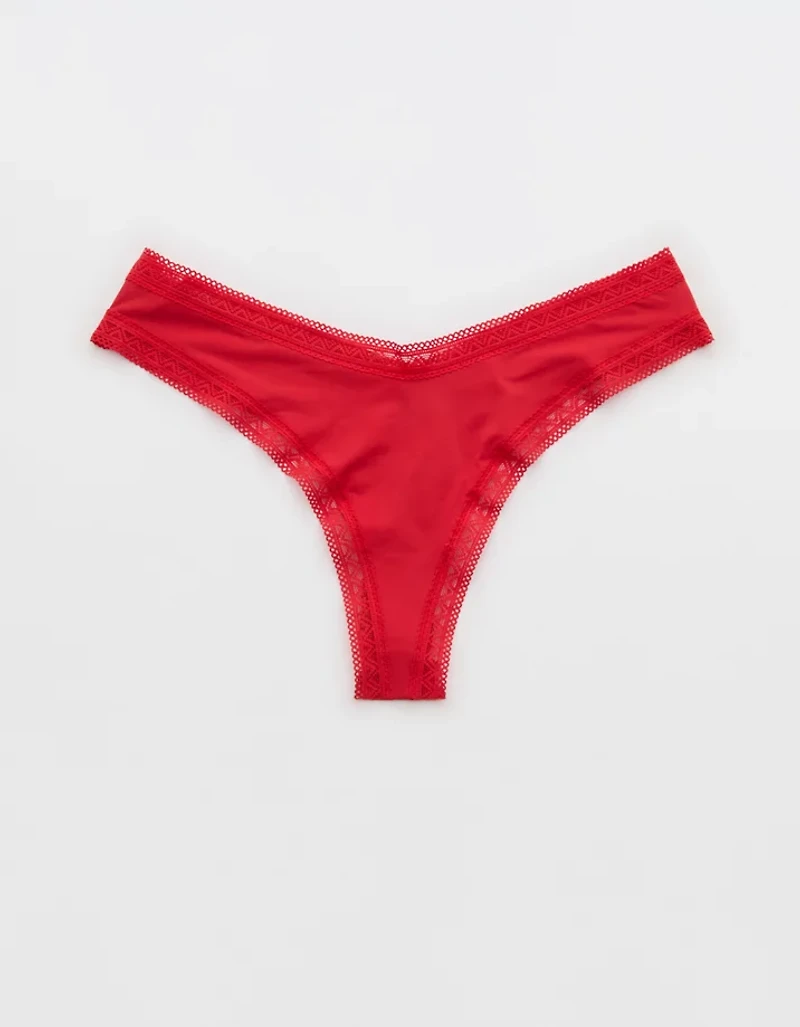 SMOOTHEZ Microfiber Lace Thong Underwear