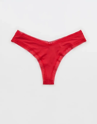 SMOOTHEZ Microfiber Lace Thong Underwear