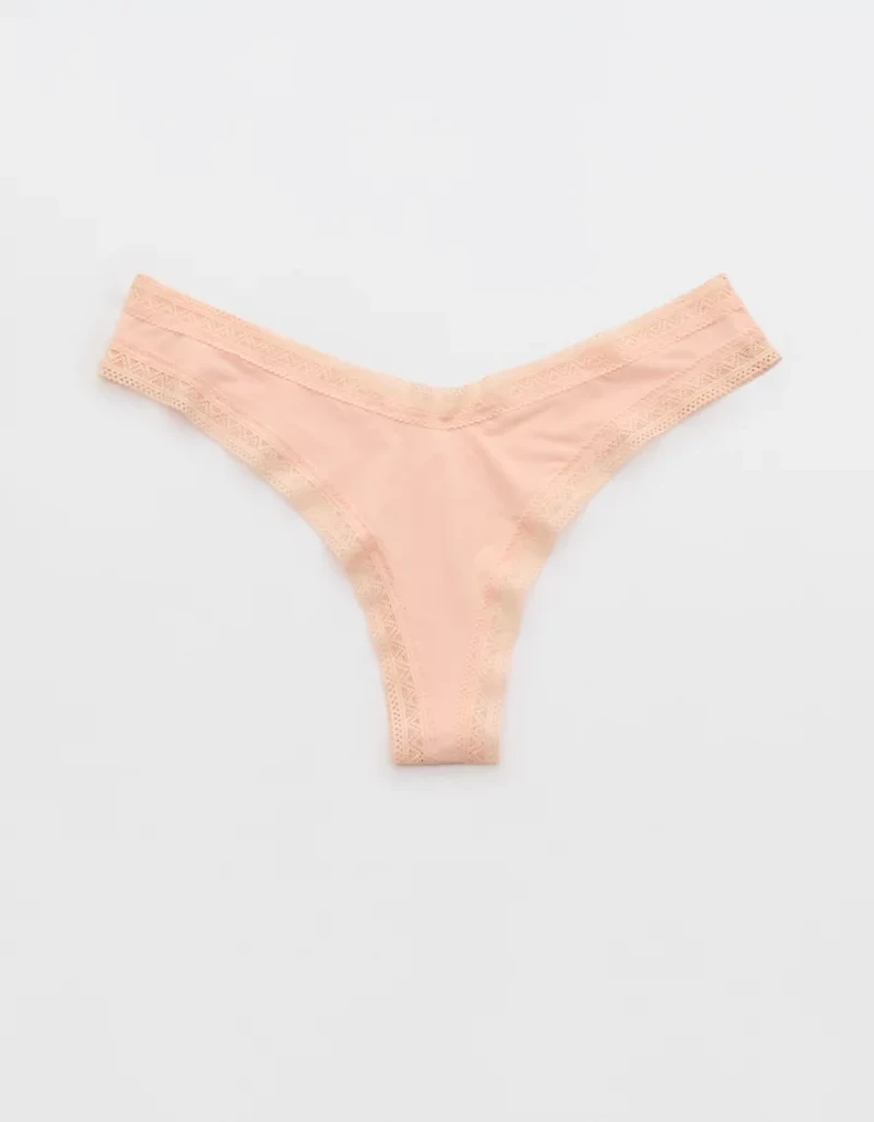 SMOOTHEZ Microfiber Lace High Cut Thong Underwear