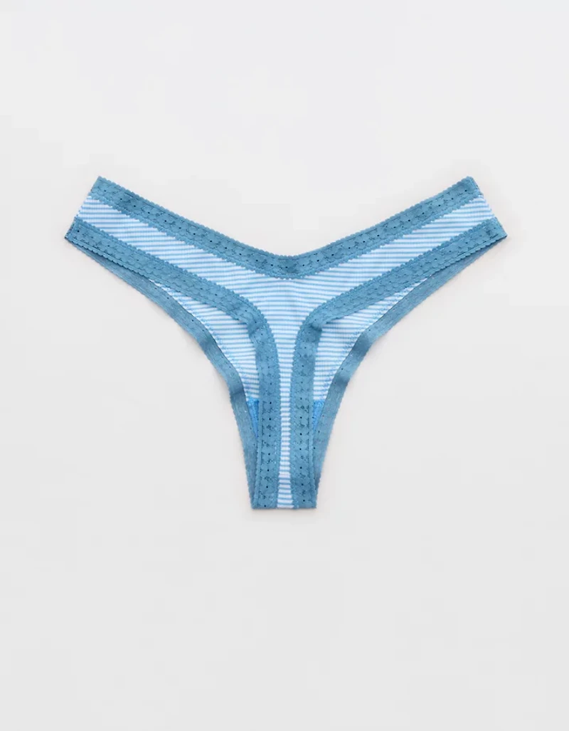 SMOOTHEZ Microfiber Lace High Cut Thong Underwear