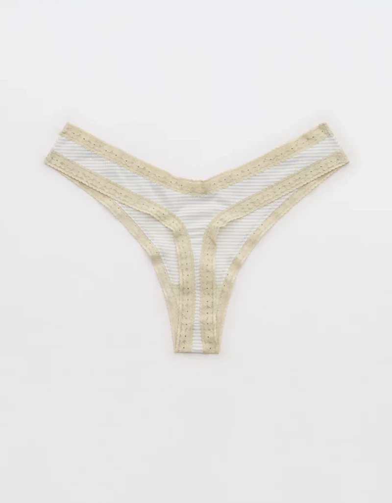 SMOOTHEZ Microfiber Lace High Cut Thong Underwear