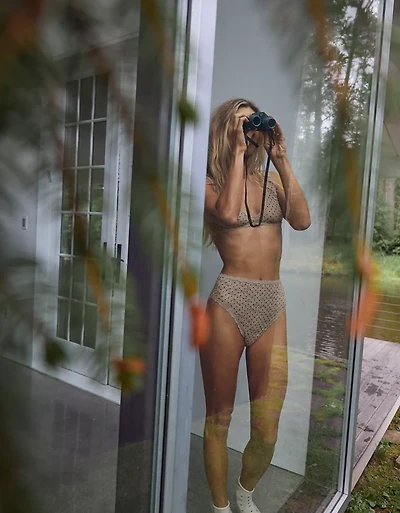 Show Off Flocked Vintage Lace High Waisted Bikini Underwear