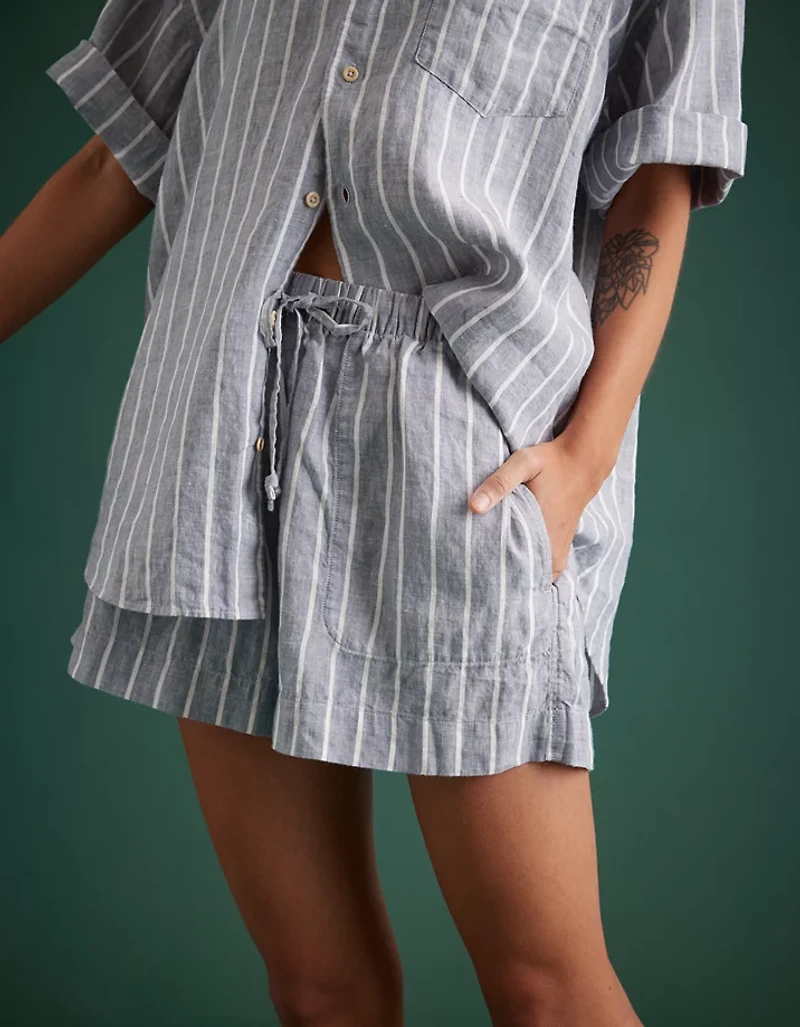 Short à ceinture élastique en lin haut de gamme AE77