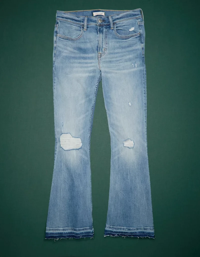 Jean à jambe évasée court taille haute haut de gamme AE77
