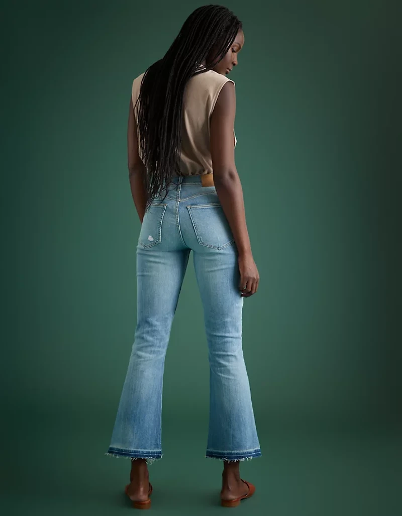 Jean à jambe évasée court taille haute haut de gamme AE77