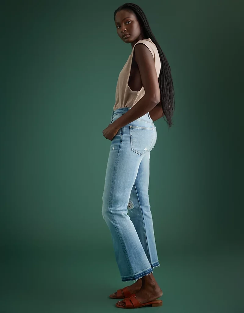 Jean à jambe évasée court taille haute haut de gamme AE77