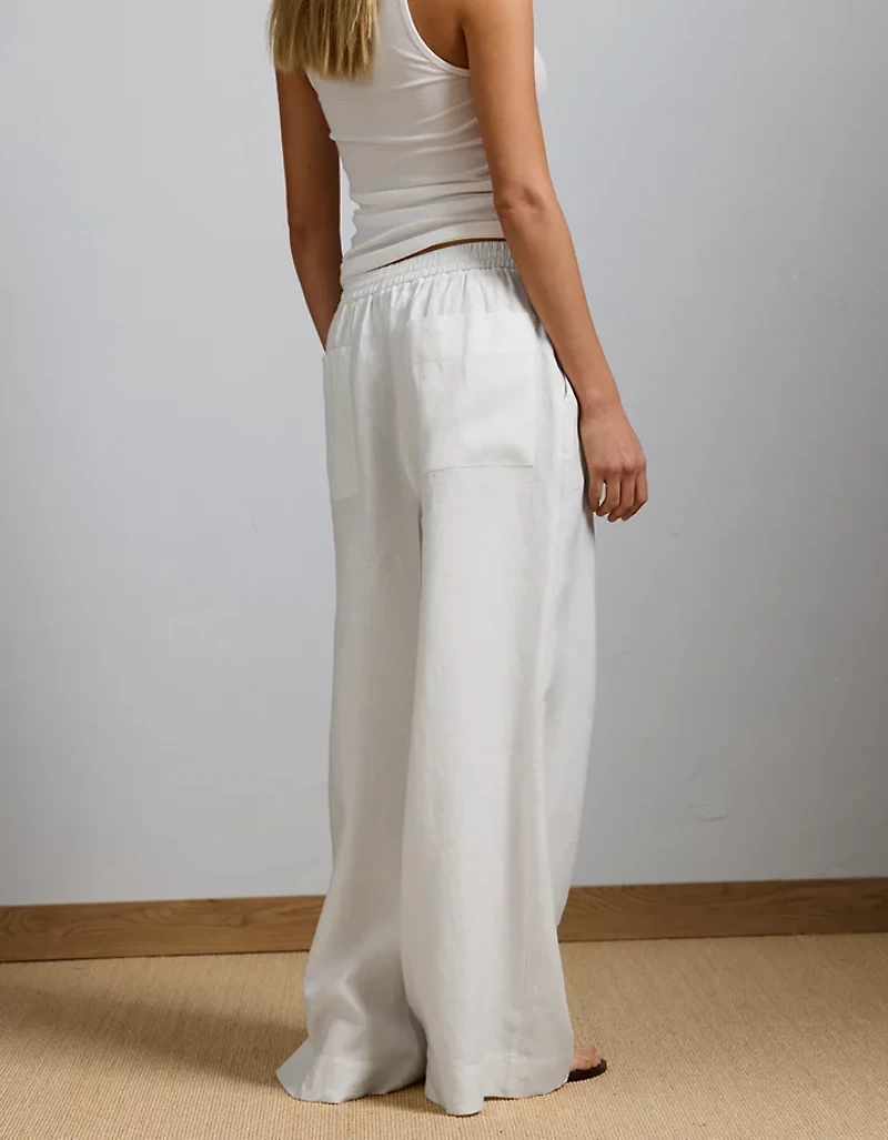 Pantalon à ceinture élastique en lin haut de gamme AE77