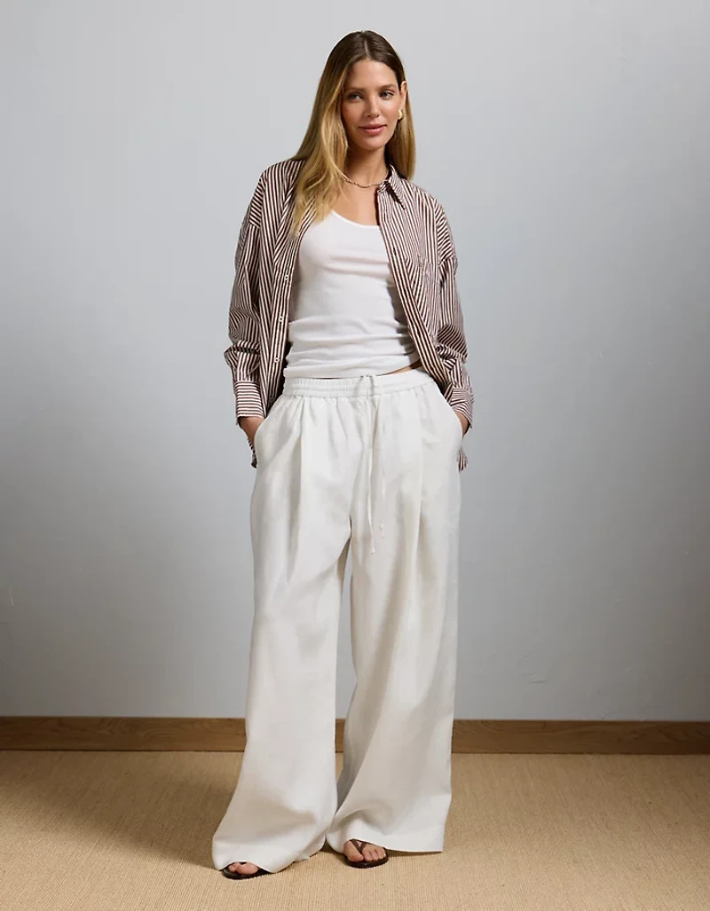 Pantalon à ceinture élastique en lin haut de gamme AE77
