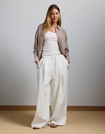 Pantalon à ceinture élastique en lin haut de gamme AE77