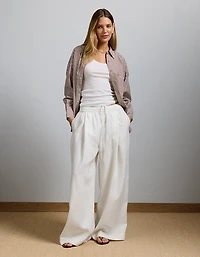 Pantalon à ceinture élastique en lin haut de gamme AE77