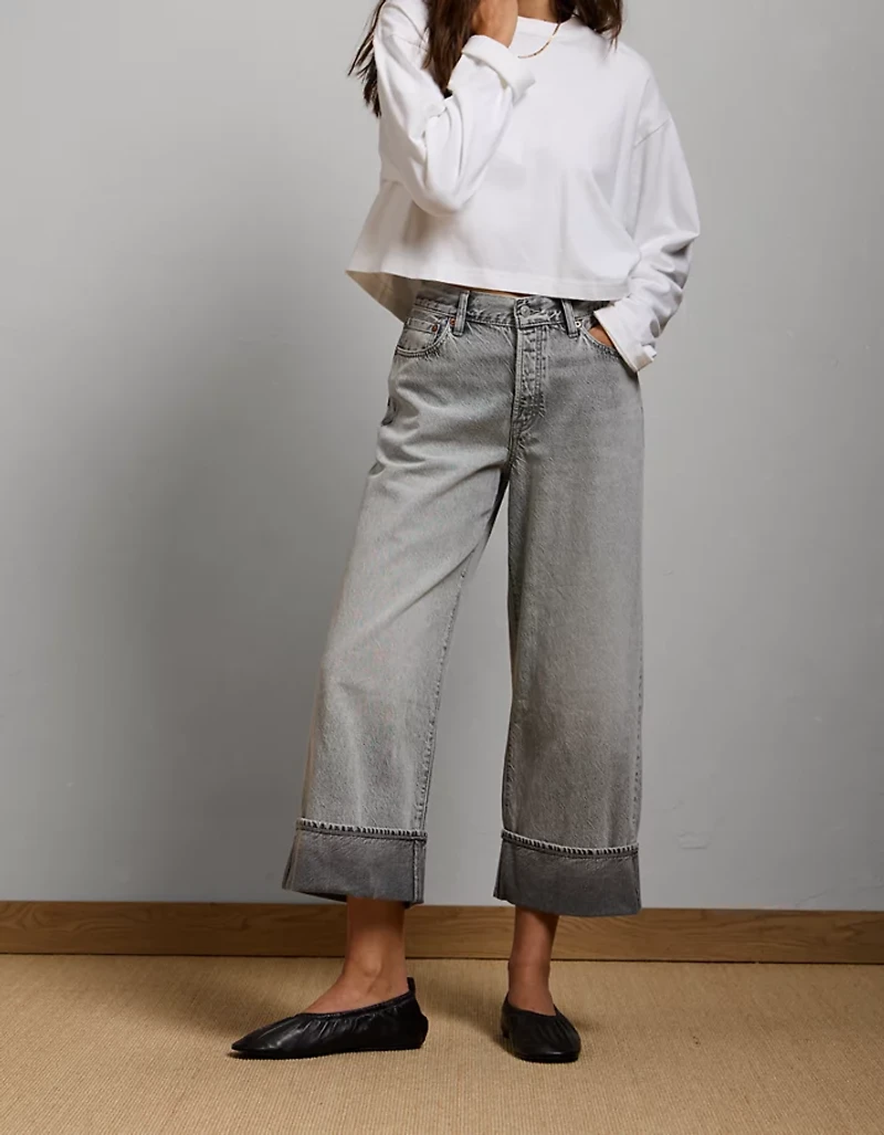 AE77 Premium Wide Crop Cuff Jean