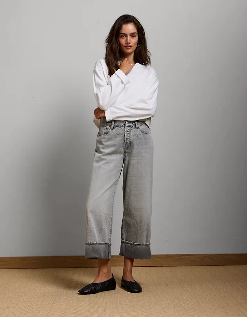 AE77 Premium Wide Crop Cuff Jean